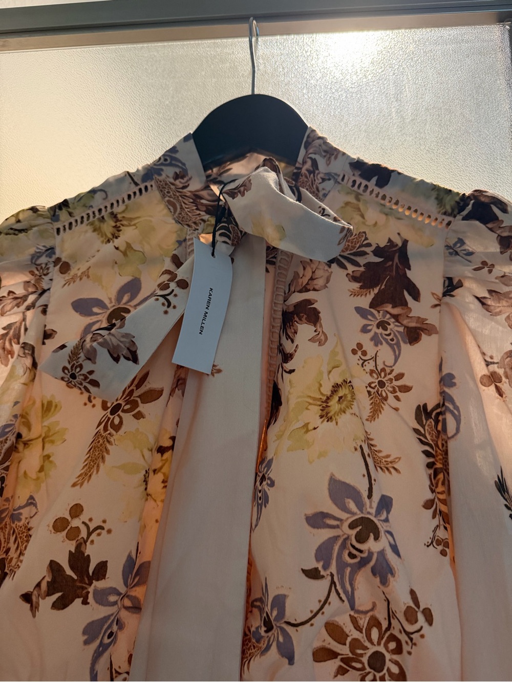 Karen Millen Pale Pink Floral Tie-Neck Midi Dress - Picture 4 of 4